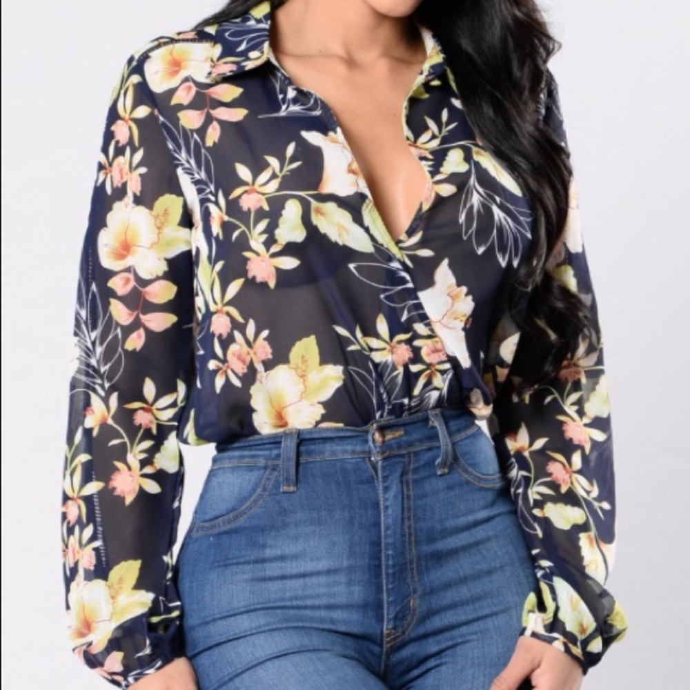 NWT Navy Floral Body Suit